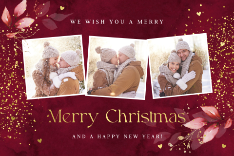 Kerstkaart fotocollage rood goudfolie