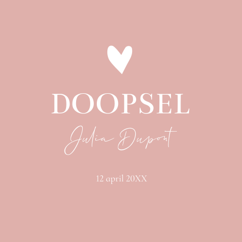 Doopkaart meisje roze hartje