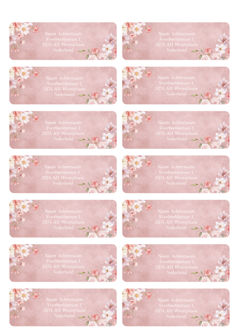 Adresstickers huwelijk dusty bloemen roze