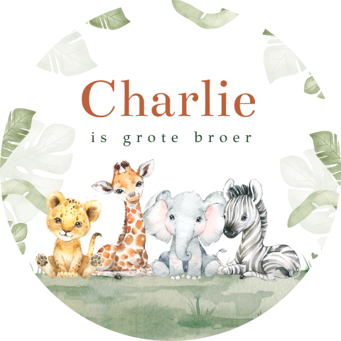 Labeltjes traktatie geboorte jungle dieren  Ø 4 cm | 16 stuks