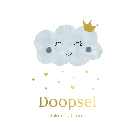 Doopkaart jongen wolkje blauw watercolour goudfolie