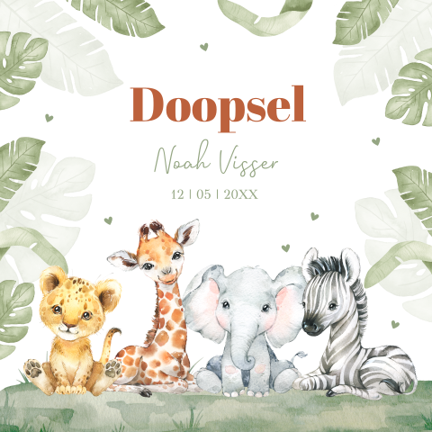 Doop uitnodiging jungle dieren