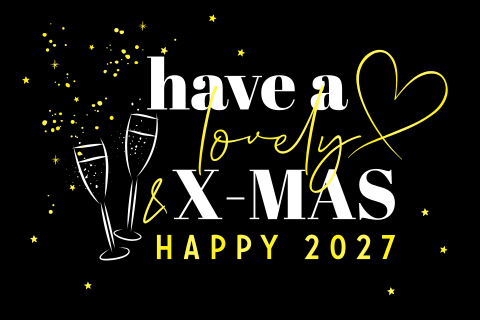 Zakelijke kerstkaart geel zwart hoogglans 2027