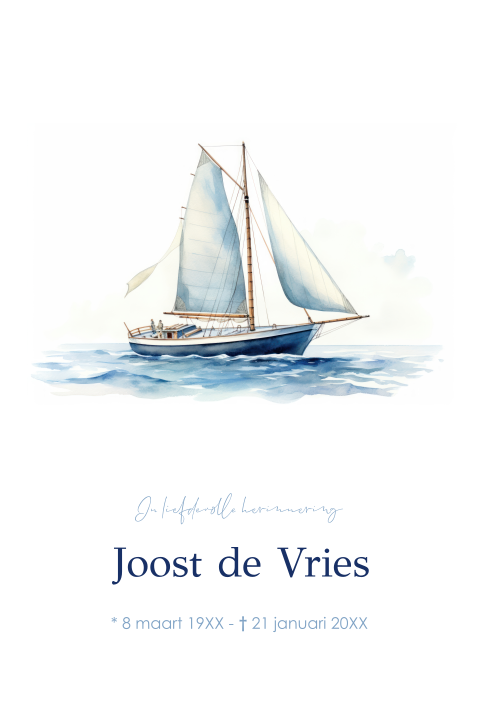 Stijlvolle rouwkaart man met illustratie van zeilboot