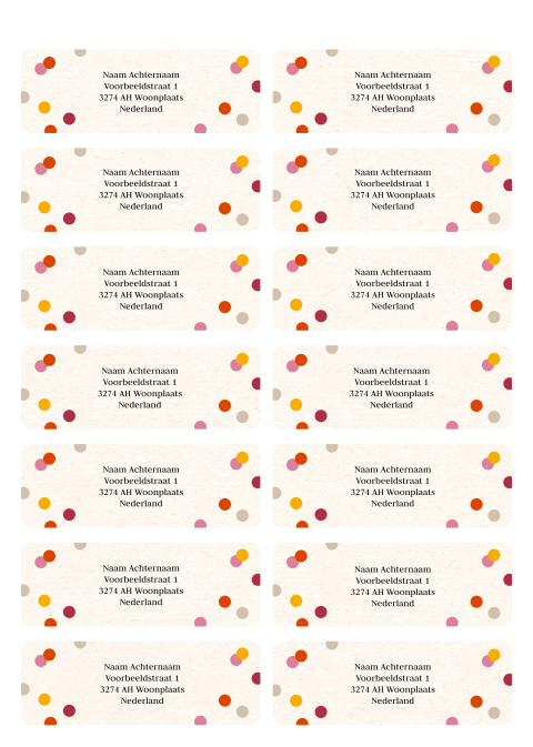 Adresstickers gekleurde dots roze | 14 stuks 97X34 mm