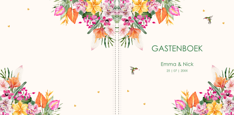 Gastenboek bruiloft tropische bloemen roze