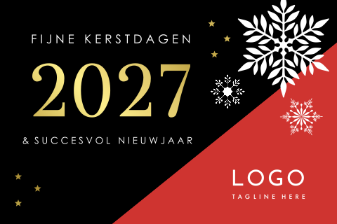 Zakelijke kerstkaart rood modern geometrisch goudfolie 2027