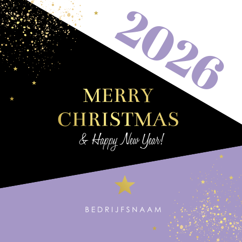 Zakelijke kerstkaart paars zwart geometrisch modern goudfolie 2026
