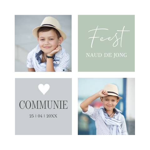 Communie & Lentefeest uitnodiging jongen foto grijs groen