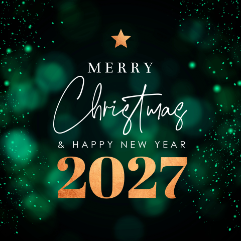 Zakelijke kerstkaart groen jaartal koperlook