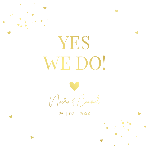 Trouwkaart wit clean met goudfolie