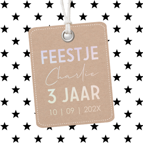 Uitnodiging kinderfeestje wit zwart sterren holografische folie