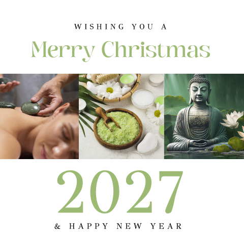 Zakelijke kerstkaart wellness 2027 groen boeddha natuur
