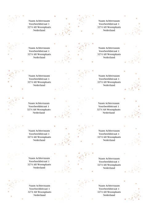 Adressticker hartjes rosegoudfolie | 14 stuks 97X34 mm