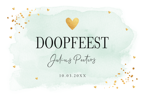 Doop uitnodiging doopkaart groen waterverf jongen hartje