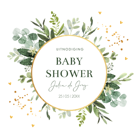Babyshower uitnodiging botanisch krans bladeren
