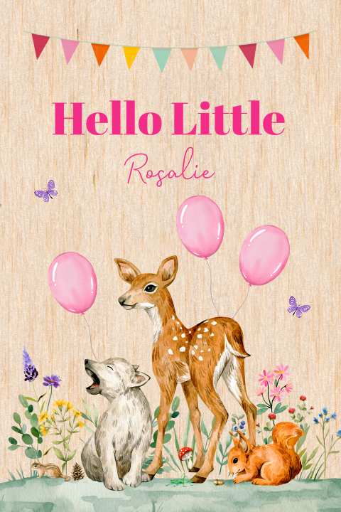 Felicitatie kaart geboorte dochter baby meisje bosdieren hertje