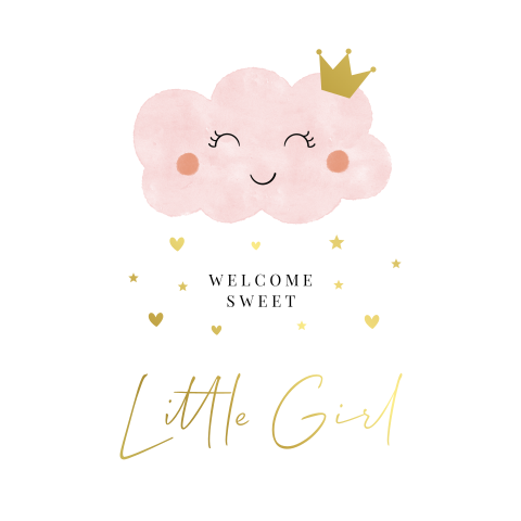 Felicitatie geboorte dochter baby meisje wolkje roze goudfolie
