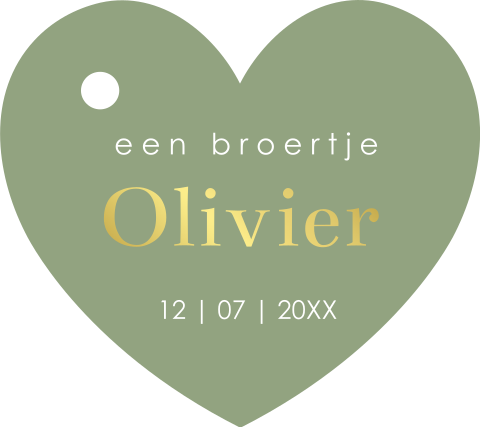 Label hartje groen goudfolie 46x40mm | 16 stuks