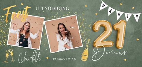 Uitnodiging 21 diner verjaardag foto vrouw slinger feest