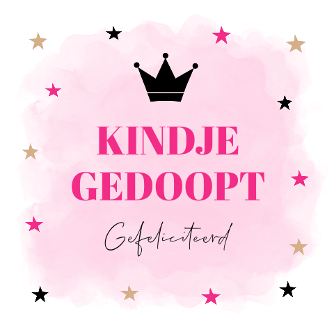 Felicitatie kaart doop meisje roze waterverf sterren