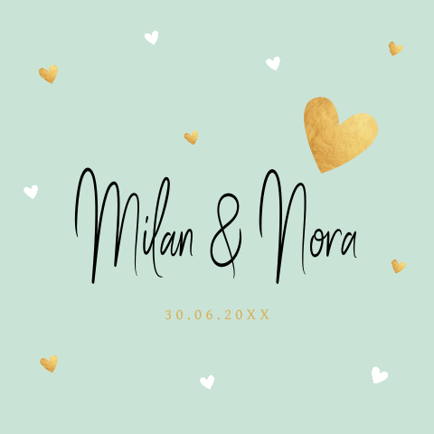 Geboortekaartje tweeling meisje jongen hartjes goudlook groen