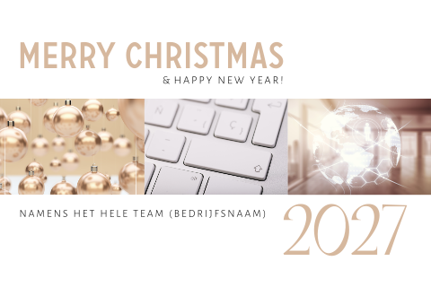 Zakelijke kerstkaart ICT beige wit jaartal 2027