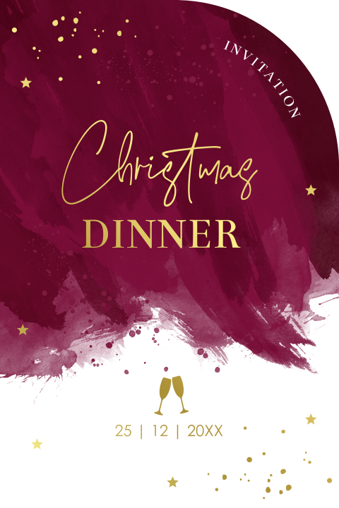 Kerstdiner uitnodiging zakelijk boog vorm rood watercolor goudfolie