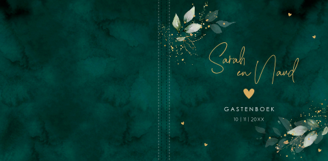 Gastenboek bruiloft donkergroen watercolor bladeren spetters