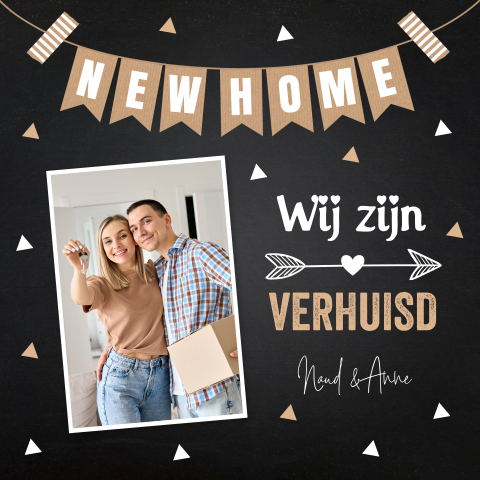 Verhuiskaart zwart driehoekjes foto slinger