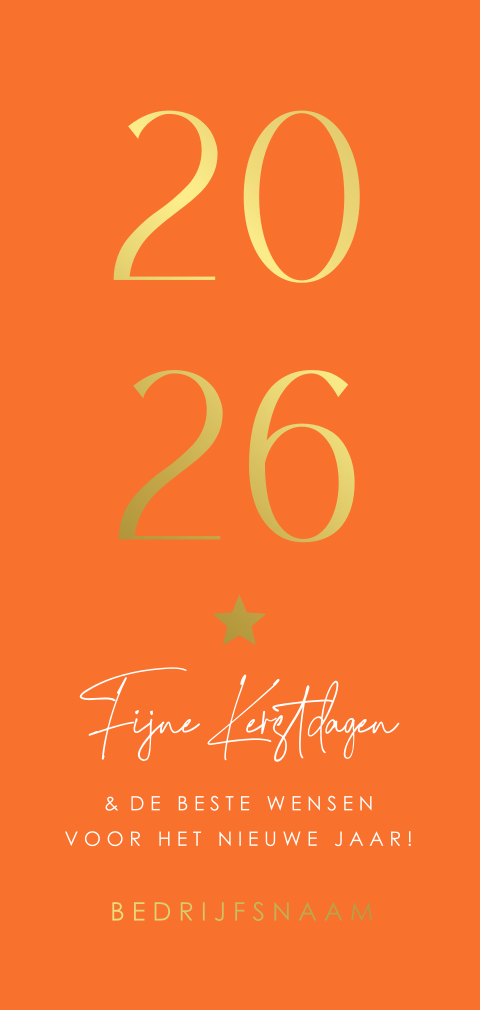 Zakelijke kerstkaart langwerpig oranje 2026 goudfolie
