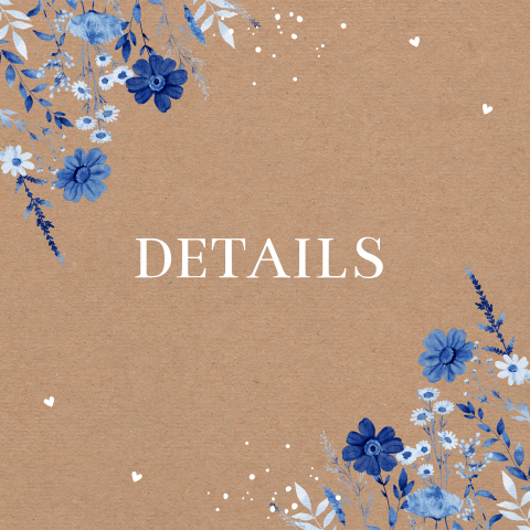 Extra kaartje bruiloft bloemen blauw kraftlook bruin