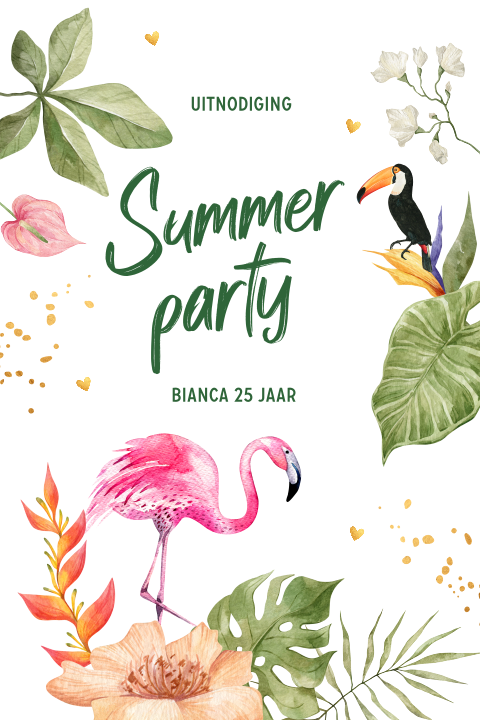 Uitnodiging tuinfeest summer party tropisch flamingo