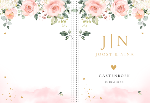Gastenboek huwelijk roze aquarel bloemen