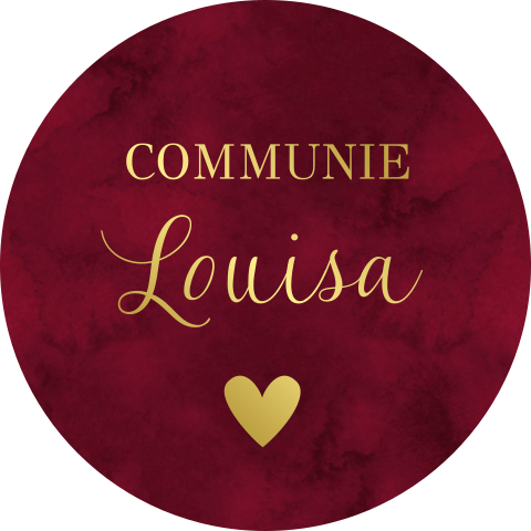 Sluitstickers communie rood hartje goudfolie | 25 stuks
