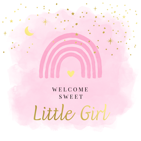 Felicitatie geboorte dochter baby meisje regenboog roze goudfolie