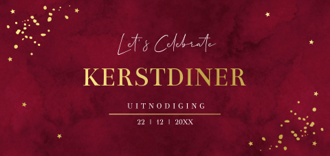 Kerstdiner uitnodiging rood panorama met goudfolie