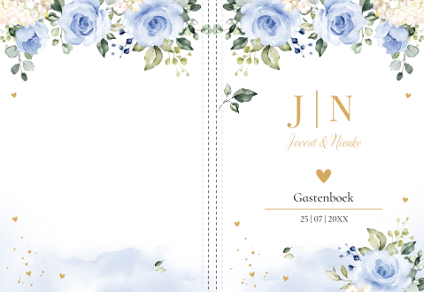 Gastenboek huwelijk bloemen blauw aquarel rozen