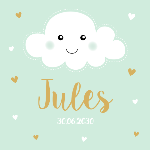 Geboortekaartje wolkje jongen mintgroen