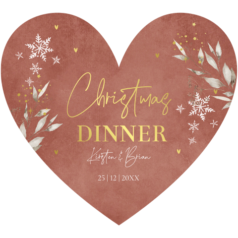 Uitnodiging kerstdiner hartje terracotta botanisch goudfolie
