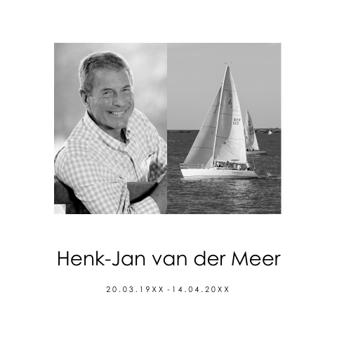 Rouwkaart zeilboot eigen foto zwart wit