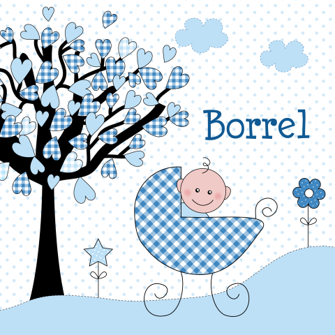 Kraamborrelkaartje jongen kinderwagen baby blauw