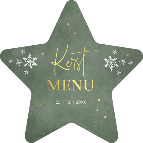 Kerstmenukaart ster vorm groen goudfolie