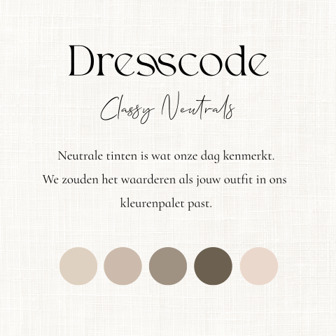 Dresscode kaartje huwelijk beige met kleurenpalet
