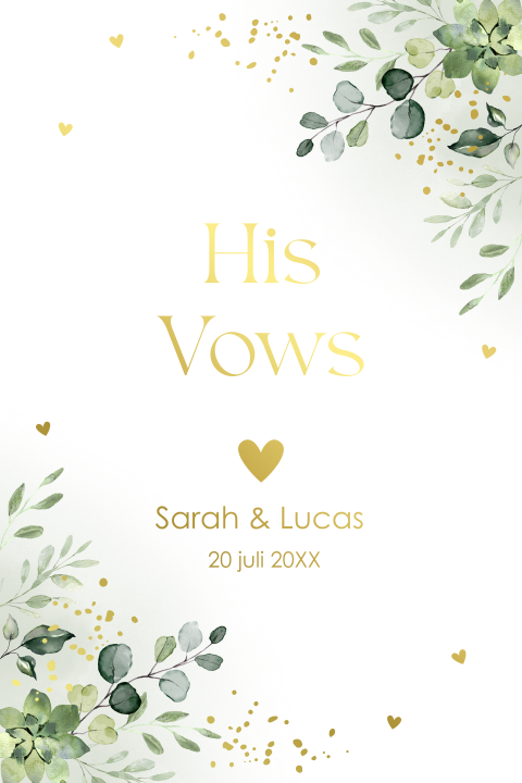 Geloftenkaart botanisch groen bladeren goudfolie