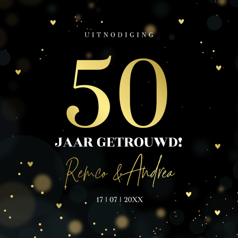 Jubileum uitnodiging 50 jaar getrouwd zwart goudfolie