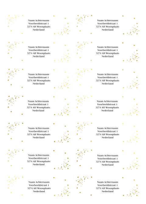 Adresstickers wit spetters hartjes goudfolie | 14 stuks 97X34 mm