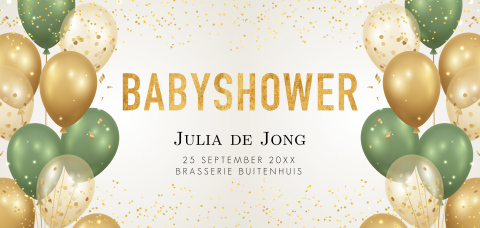 Babyshower uitnodiging met gouden ballonnen