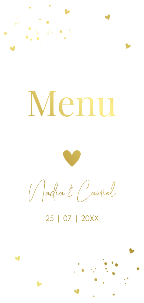 Menukaart huwelijk langwerpig wit goudfolie