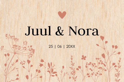 Geboortekaartje tweeling meisjes echt hout bloemen